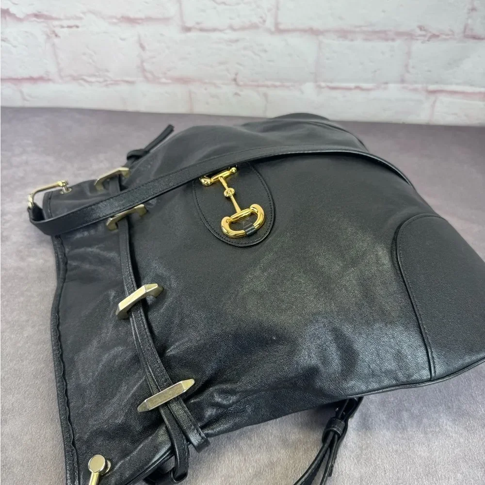 Gucci Sakai Calfskin Horsebit 1955 Cinch Top Messenger Bag Black - Picture 7 of 16